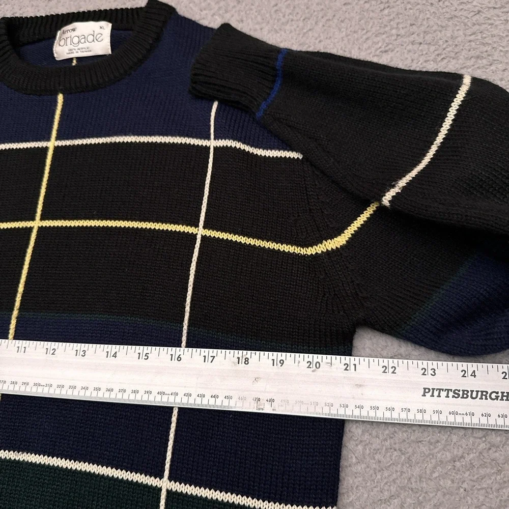 Vintage Arrow‎ Brigade Sweater Men's XL Windowpane Plaid Pullover 80s Grandpa